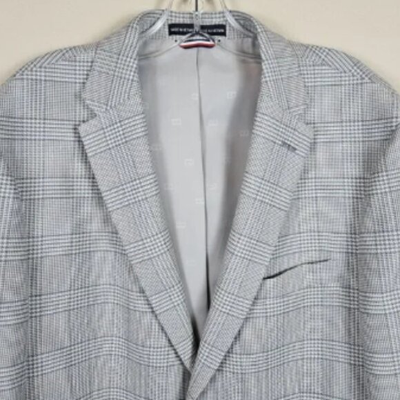 Tommy Hilfiger Mens Blazer 42R Gray Plaid Modern Sport Coat Suit Jacket Stretch - Picture 3 of 13